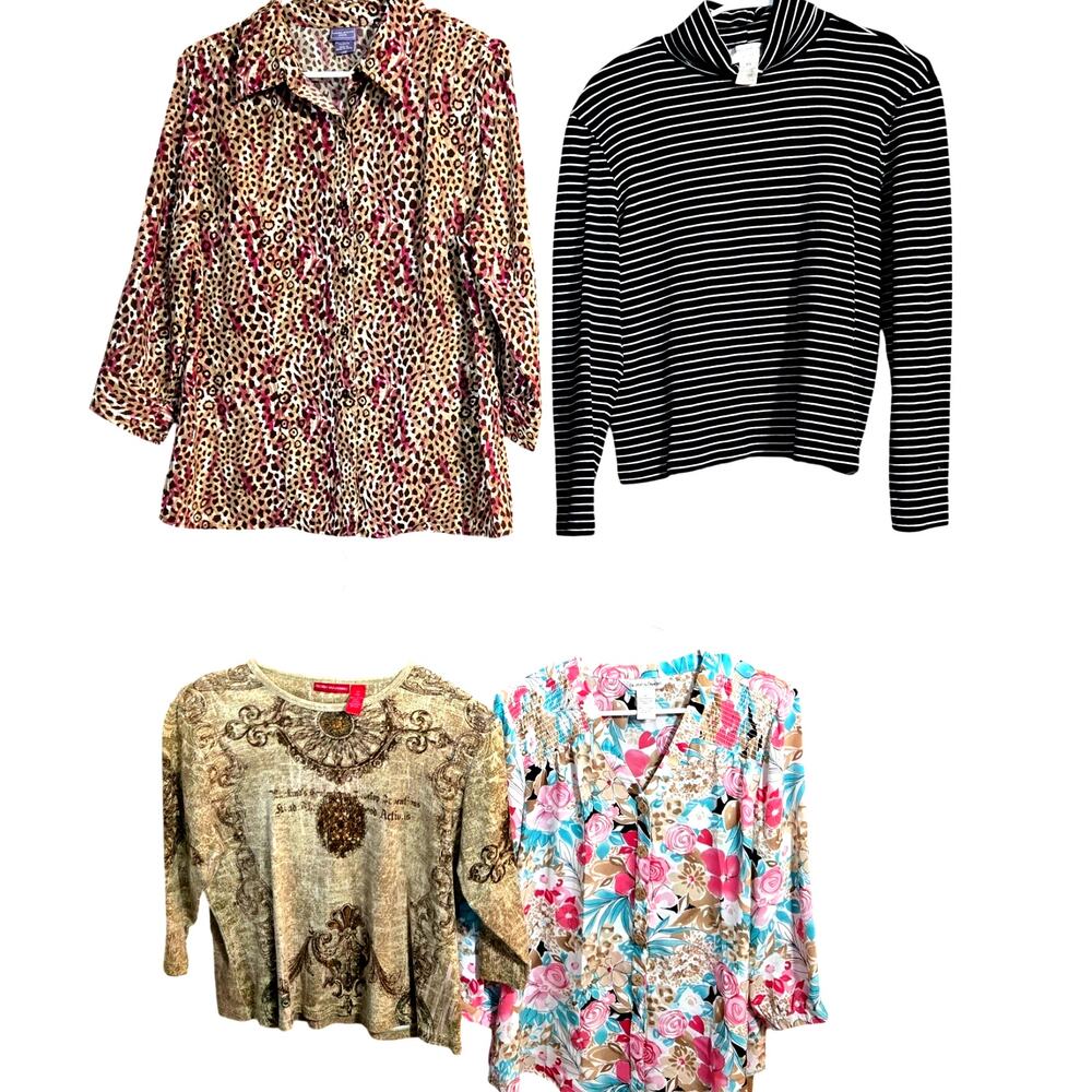 Women's Petites Large XL Tops Shirts Blouses Wholesale Bulk Lot of 4 PL PXL
